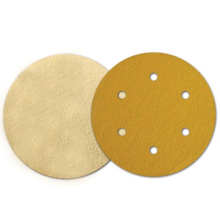 CONTINENTAL ABRASIVES 6" 80 Grit C-Weight Gold Aluminum Oxide Stearate Coated Hook & Loop Disc 6 Hole SD-60HG6080